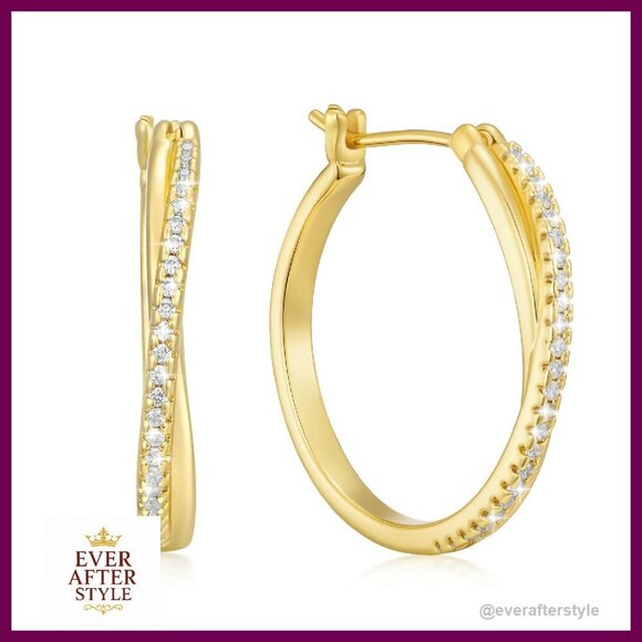 14K Gold Hoop Earrings Elegant X-Design Huggie Statement Jewelry Women